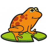 happy orange frog on green lilypad cartoon